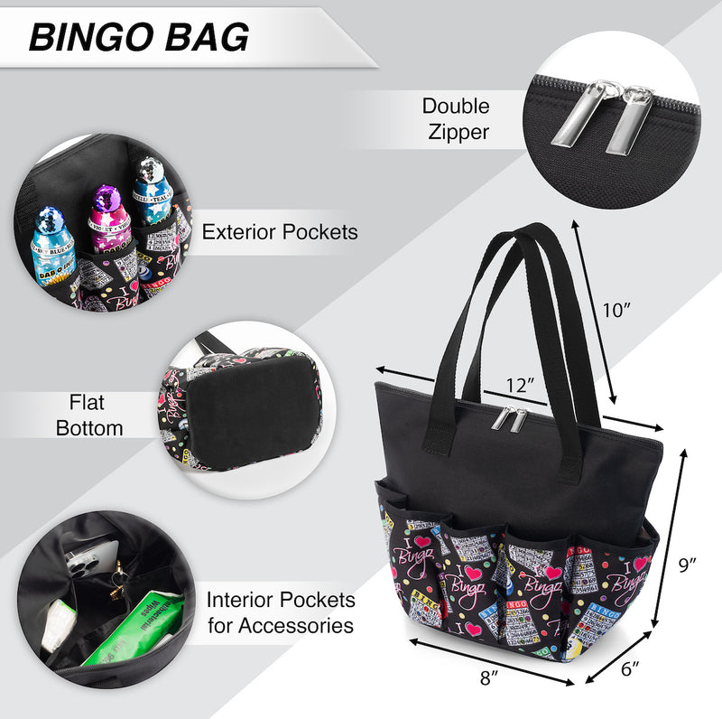 I Love Bingo Pattern Zipper Tote Medium