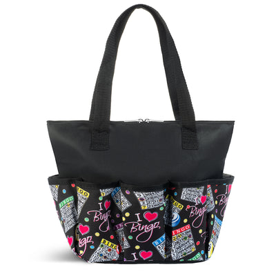 I Love Bingo Pattern Zipper Tote Medium