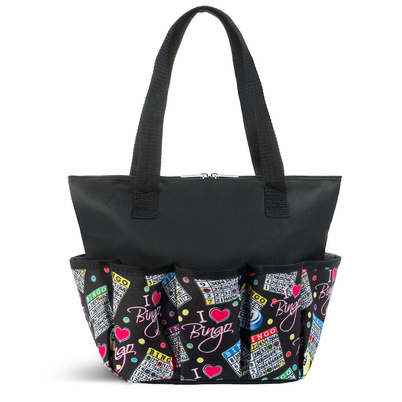 I Love Bingo Pattern Zipper Tote Medium