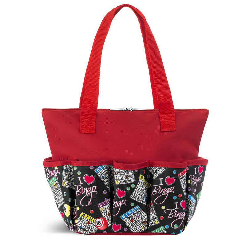 I Love Bingo Pattern Zipper Tote Medium