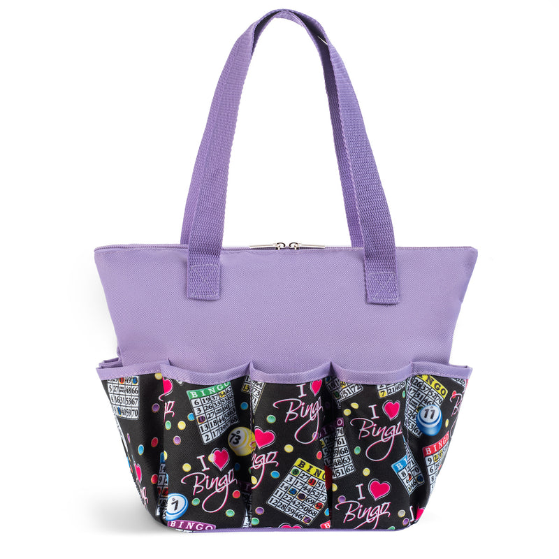 I Love Bingo Pattern Zipper Tote Medium