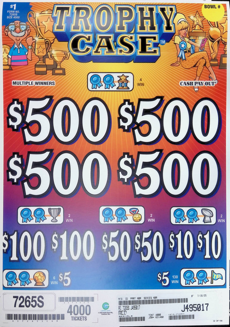4 Top Winners @ $500 $5 Bottom 75% Payout 25% Ideal Profit 3 Window $1 Ticket