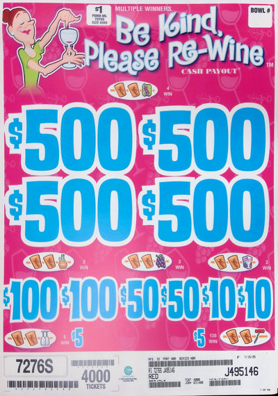 4 Top Winners @ $500 $5 Bottom 75% Payout 25% Ideal Profit 3 Window $1 Ticket