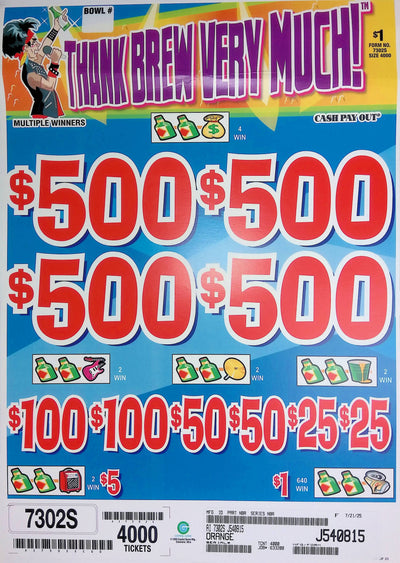 4 Top Winners @ $500 $1 Bottom 75% Payout 25% Ideal Profit 3 Window $1 Ticket