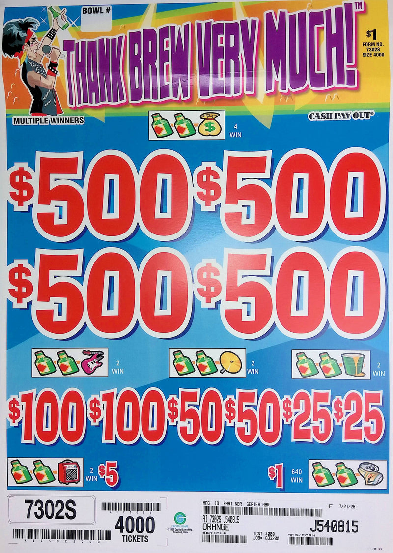 4 Top Winners @ $500 $1 Bottom 75% Payout 25% Ideal Profit 3 Window $1 Ticket
