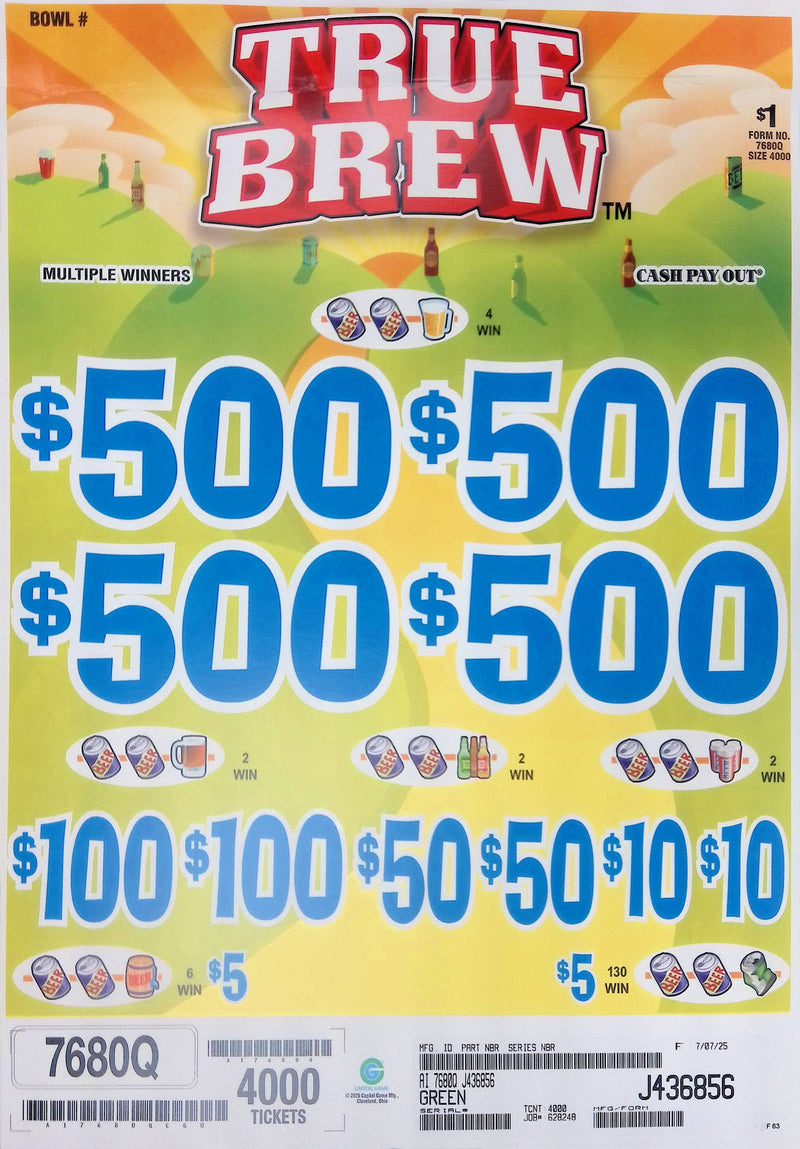 4 Top Winners @ $500 $5 Bottom 75% Payout 25% Ideal Profit 3 Window $1 Ticket