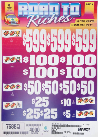 3 Top Winners @ $599 $5 Bottom 75% Payout 25% Ideal Profit 3 Window $1 Ticket