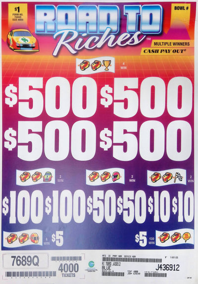 4 Top Winners @ $500 $5 Bottom 75% Payout 25% Ideal Profit 3 Window $1 Ticket