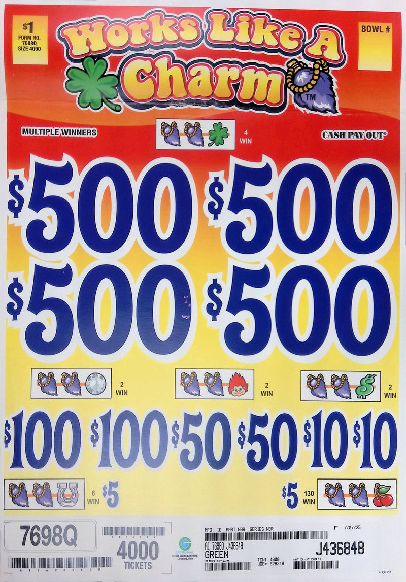 4 Top Winners @ $500 $5 Bottom 75% Payout 25% Ideal Profit 3 Window $1 Ticket