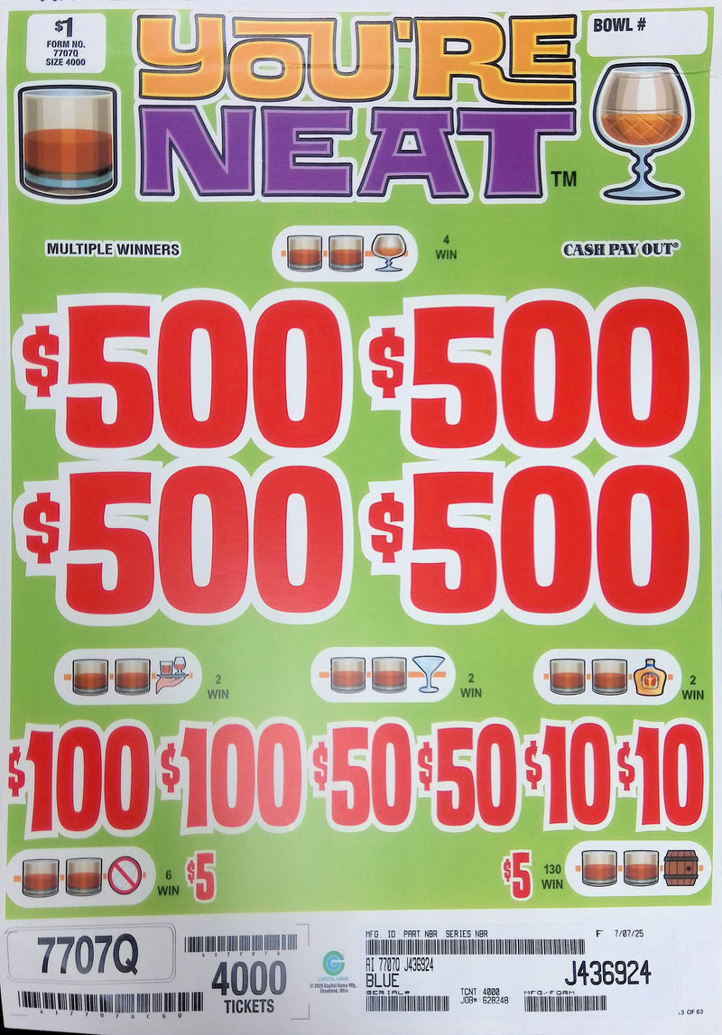 4 Top Winners @ $500 $5 Bottom 75% Payout 25% Ideal Profit 3 Window $1 Ticket