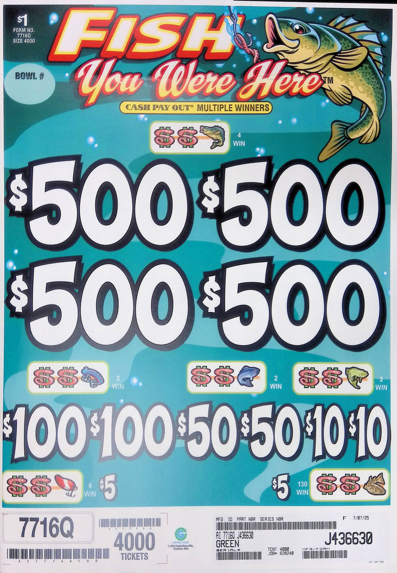 4 Top Winners @ $500 $5 Bottom 75% Payout 25% Ideal Profit 3 Window $1 Ticket