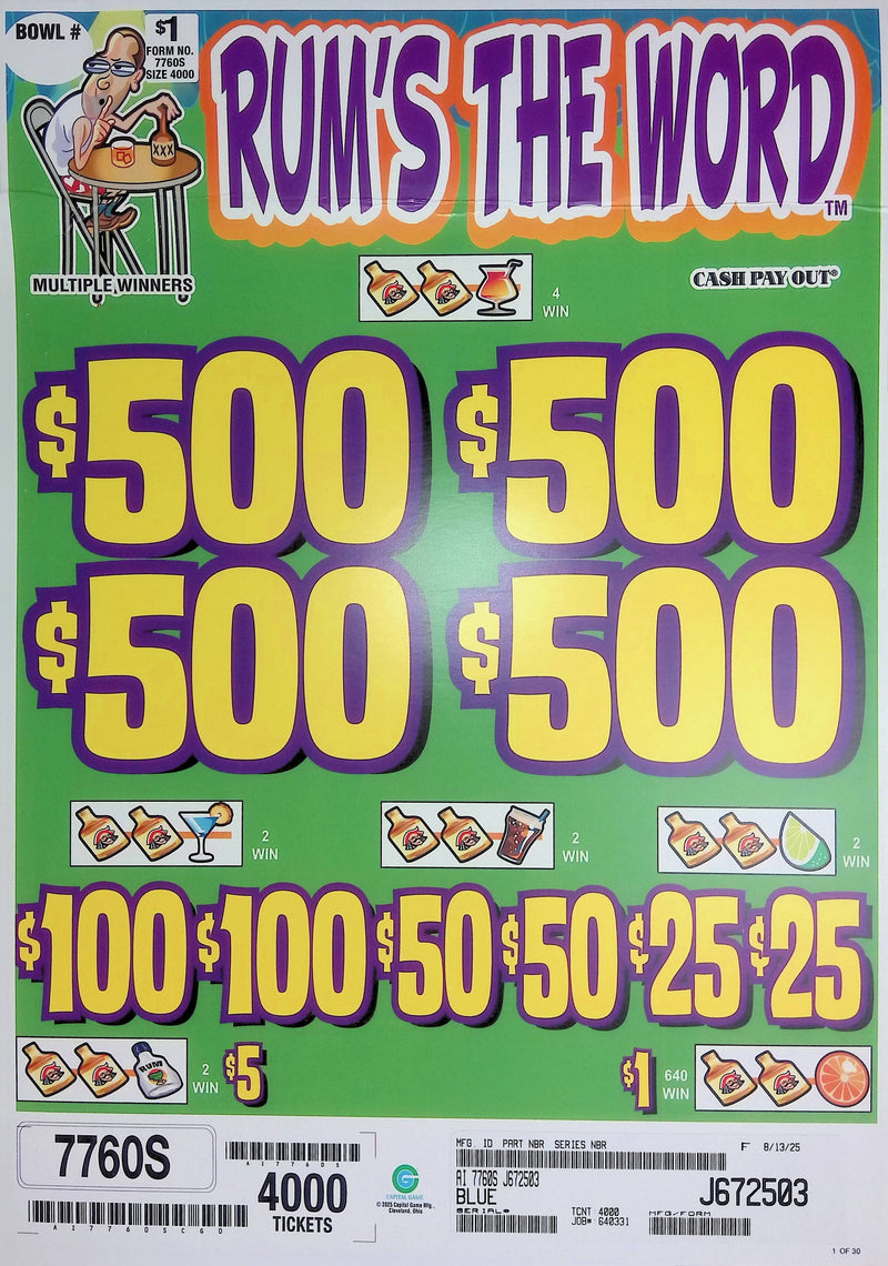 4 Top Winners @ $500 $1 Bottom 75% Payout 25% Ideal Profit 3 Window $1 Ticket