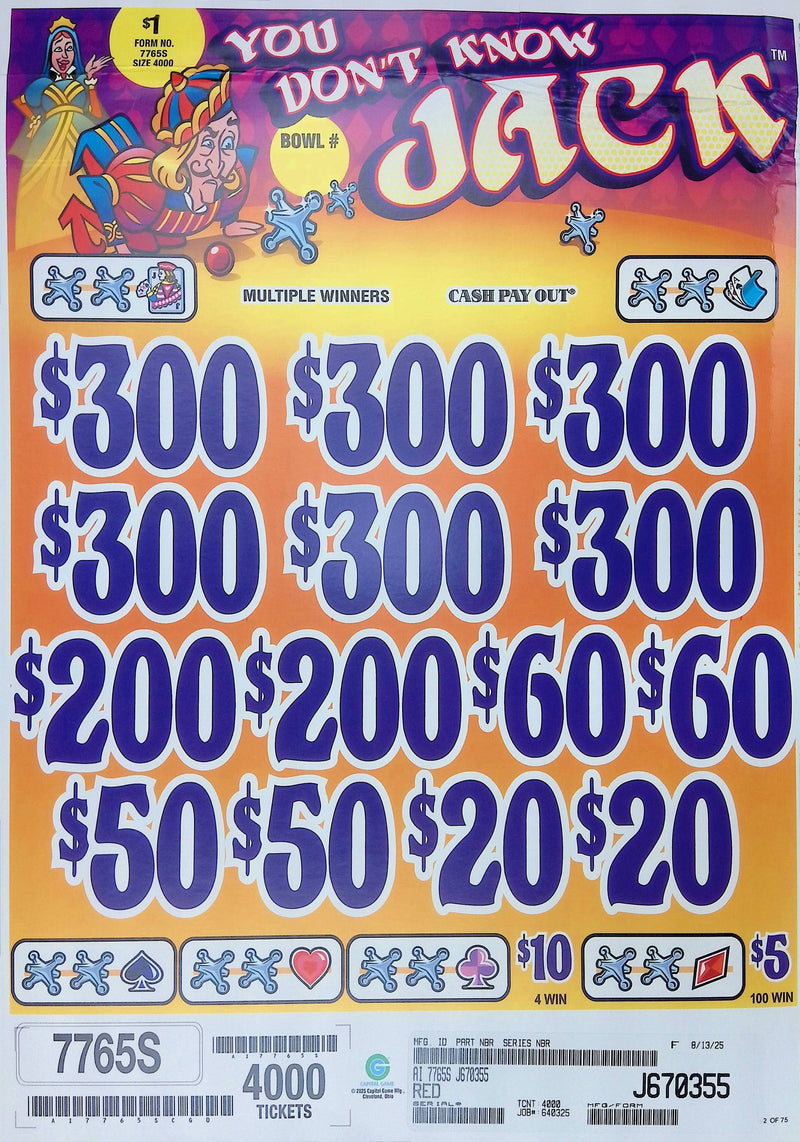 6 Top Winners @ $300 $5 Bottom 75% Payout 25% Ideal Profit 3 Window