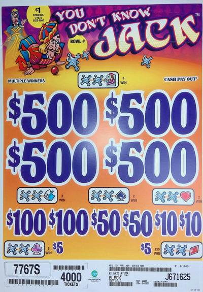 4 Top Winners @ $500 $5 Bottom 75% Payout 25% Ideal Profit 3 Window $1 Ticket