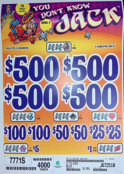 4 Top Winners @ $500 $1 Bottom 75% Payout 25% Ideal Profit 3 Window $1 Ticket