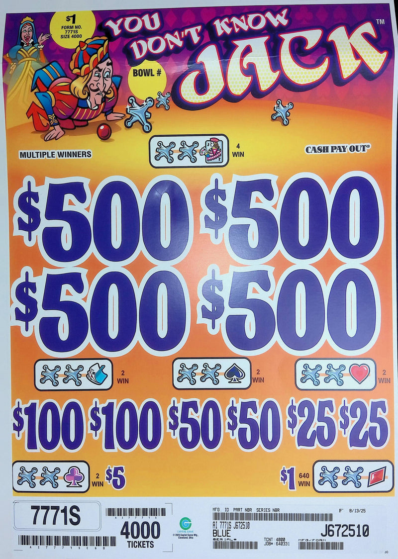 4 Top Winners @ $500 $1 Bottom 75% Payout 25% Ideal Profit 3 Window $1 Ticket