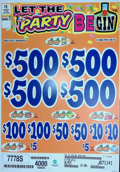 4 Top Winners @ $500 $5 Bottom 75% Payout 25% Ideal Profit 3 Window $1 Ticket