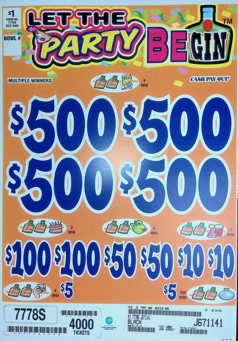 4 Top Winners @ $500 $5 Bottom 75% Payout 25% Ideal Profit 3 Window $1 Ticket