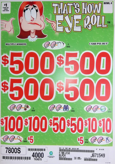 4 Top Winners @ $500 $5 Bottom 75% Payout 25% Ideal Profit 3 Window $1 Ticket