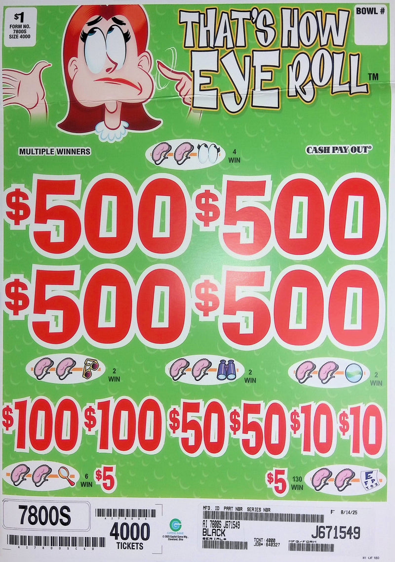 4 Top Winners @ $500 $5 Bottom 75% Payout 25% Ideal Profit 3 Window $1 Ticket