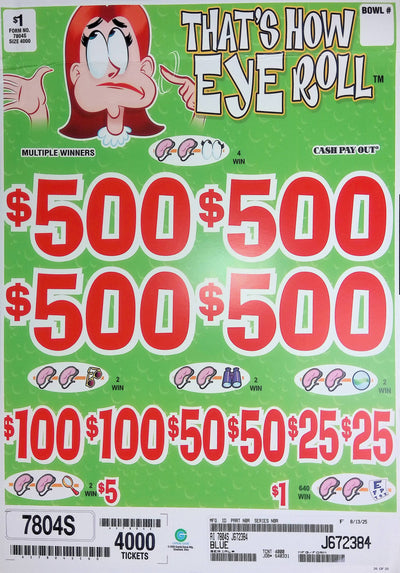 4 Top Winners @ $500 $1 Bottom 75% Payout 25% Ideal Profit 3 Window $1 Ticket