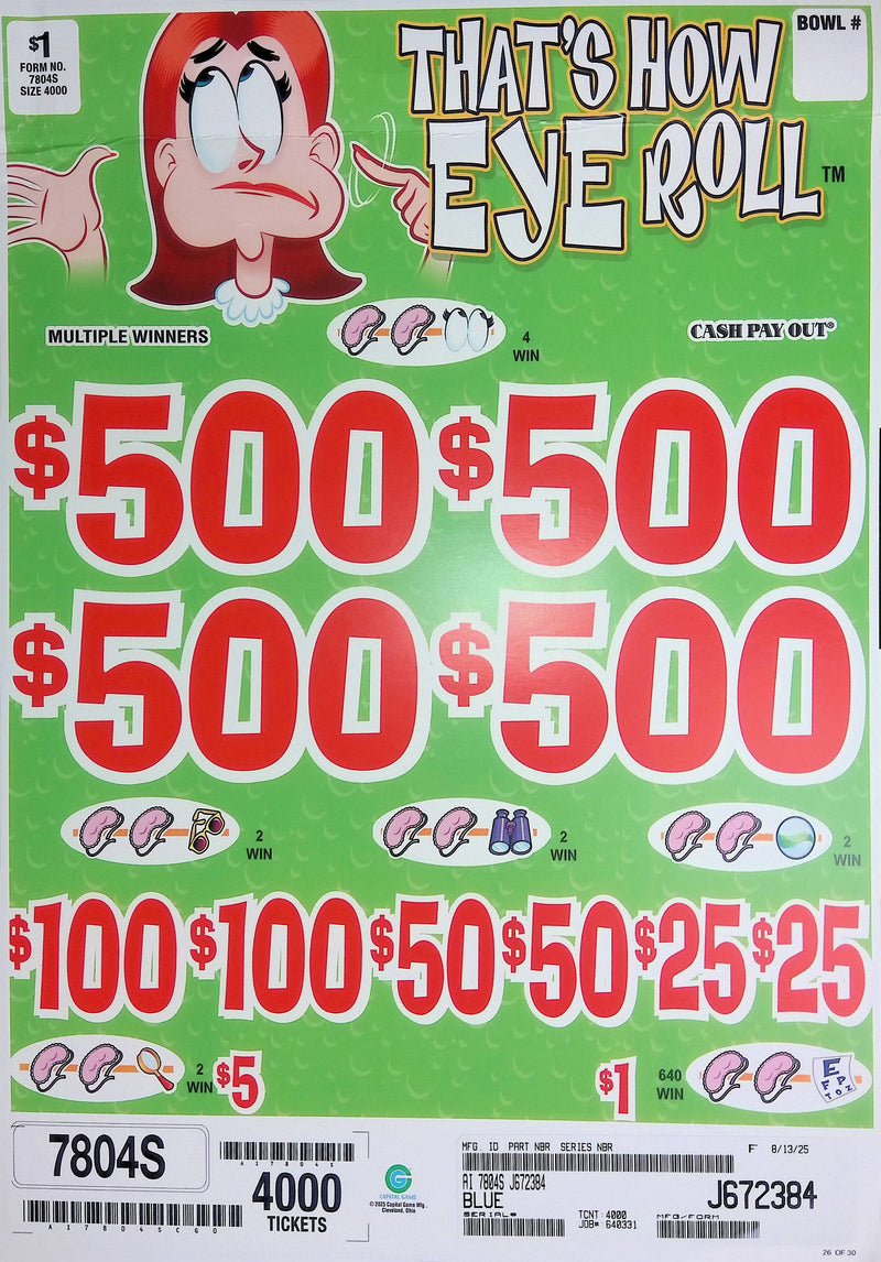 4 Top Winners @ $500 $1 Bottom 75% Payout 25% Ideal Profit 3 Window $1 Ticket