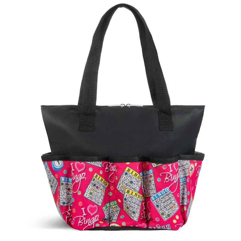 Pink I Love Bingo Pattern Zipper Tote Medium