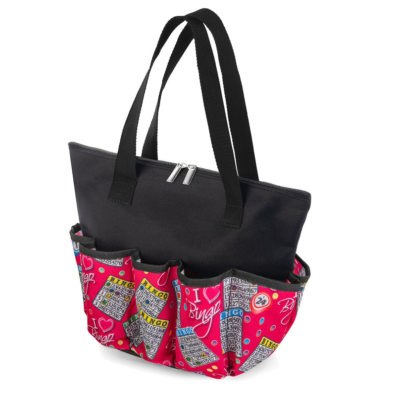 Pink I Love Bingo Pattern Zipper Tote Medium